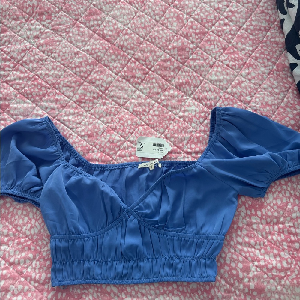 Blue Puff Sleeve Crop Top